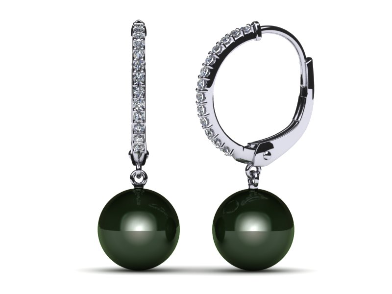 Tahitian Pearl Earring Oval Lever Back with Diamonds .27 carats t.d.w.