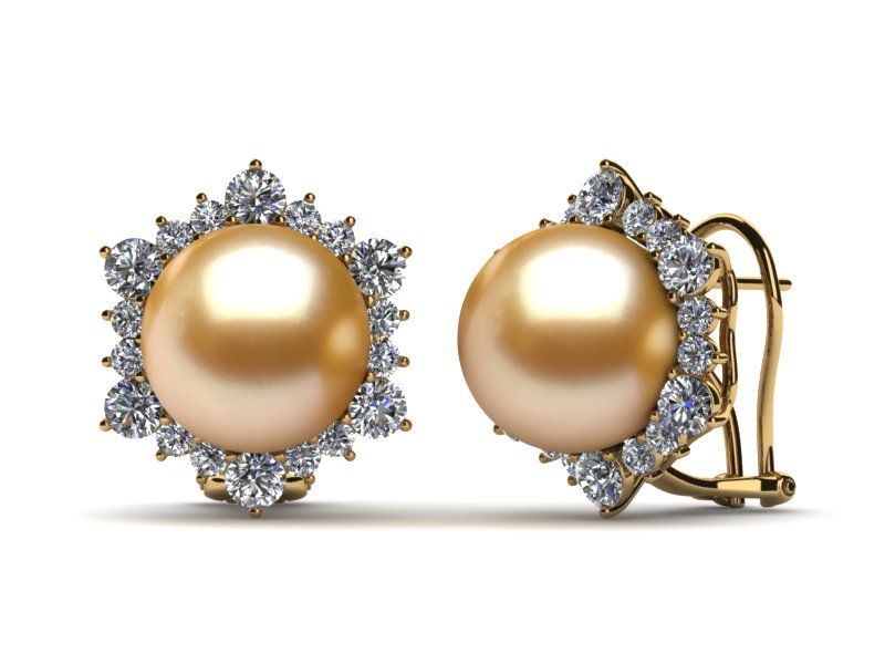 Golden Pearl Earring With Diamonds Classic Style