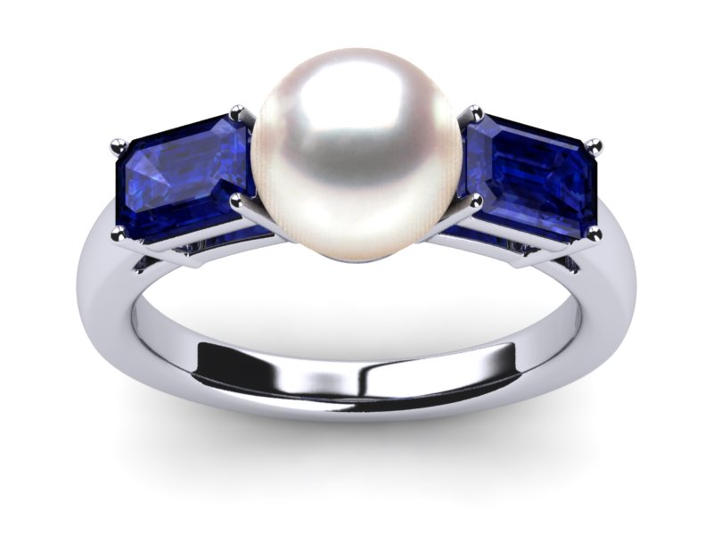 South Sea Pearl Emerald Cut Ring with Sapphires