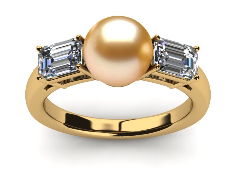 Golden Pearl Emerald Cut Ring