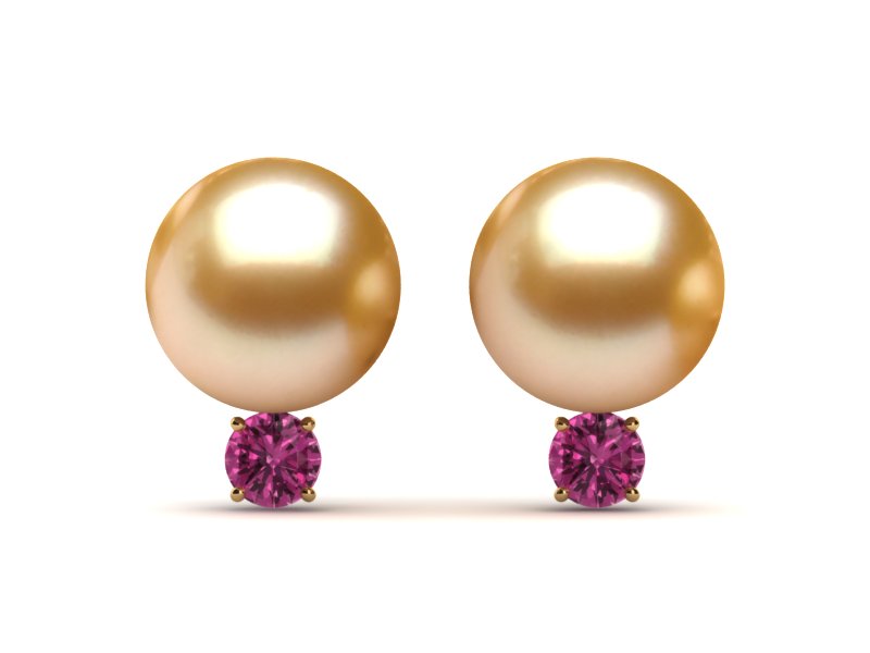 Golden South Sea Pearl Grace Earring With Pink Sapphires
