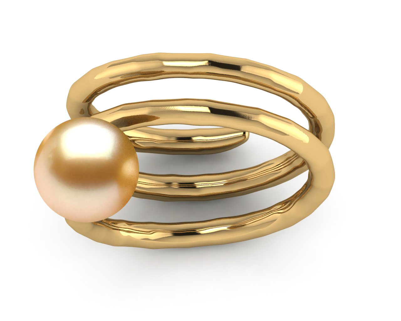 Golden Pearl Hammered Spiral Ring