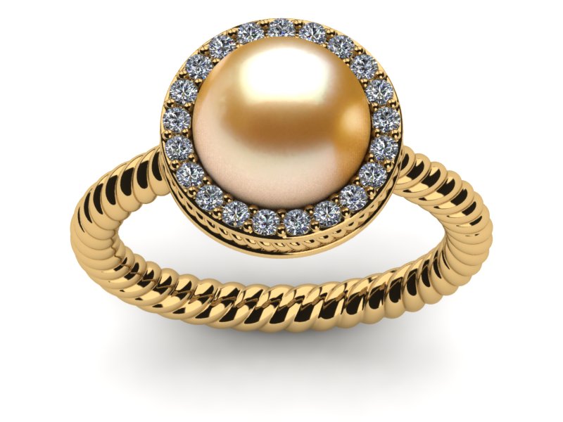 Diamond & Deep Golden South Sea Pearl Twisted Cable Ring