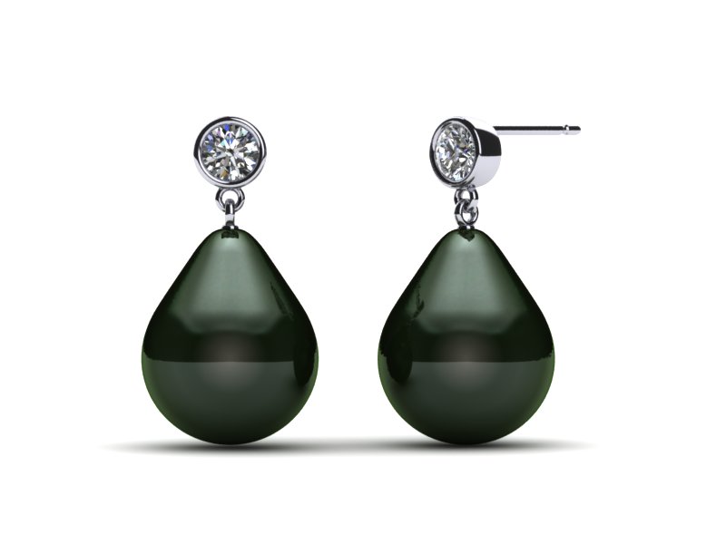 Tahitian Pearl Earring with Bezel Set Diamond and Drop Pearl