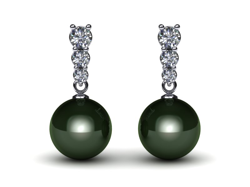 14K White Gold Diamond & Tahitian Pearl Tapered Pearl Earring