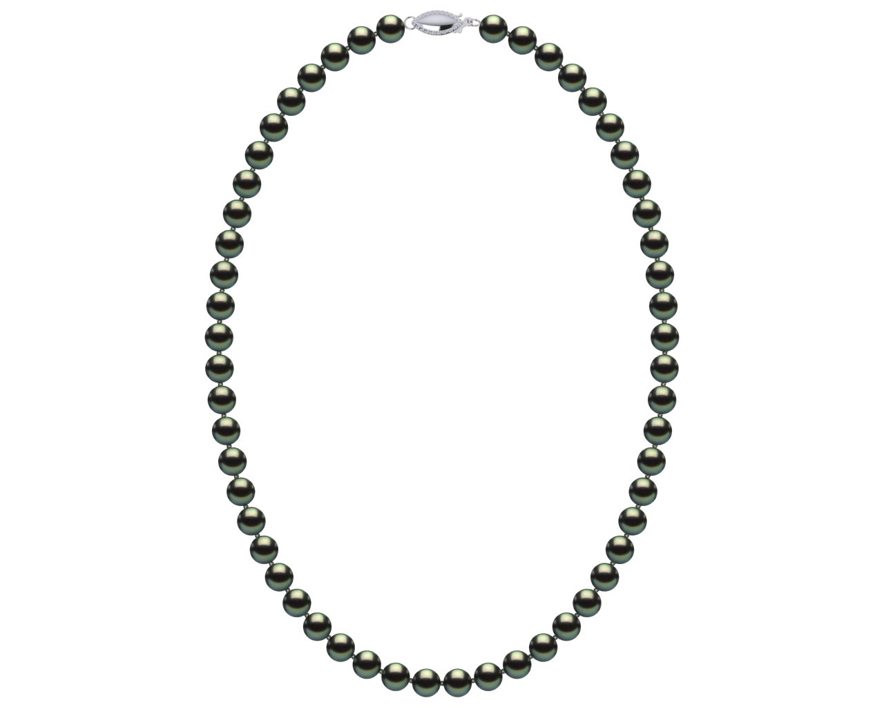 6.5-7.0 mm AAA Black Green Freshwater Pearl Necklace With Sterling Silver Clasp