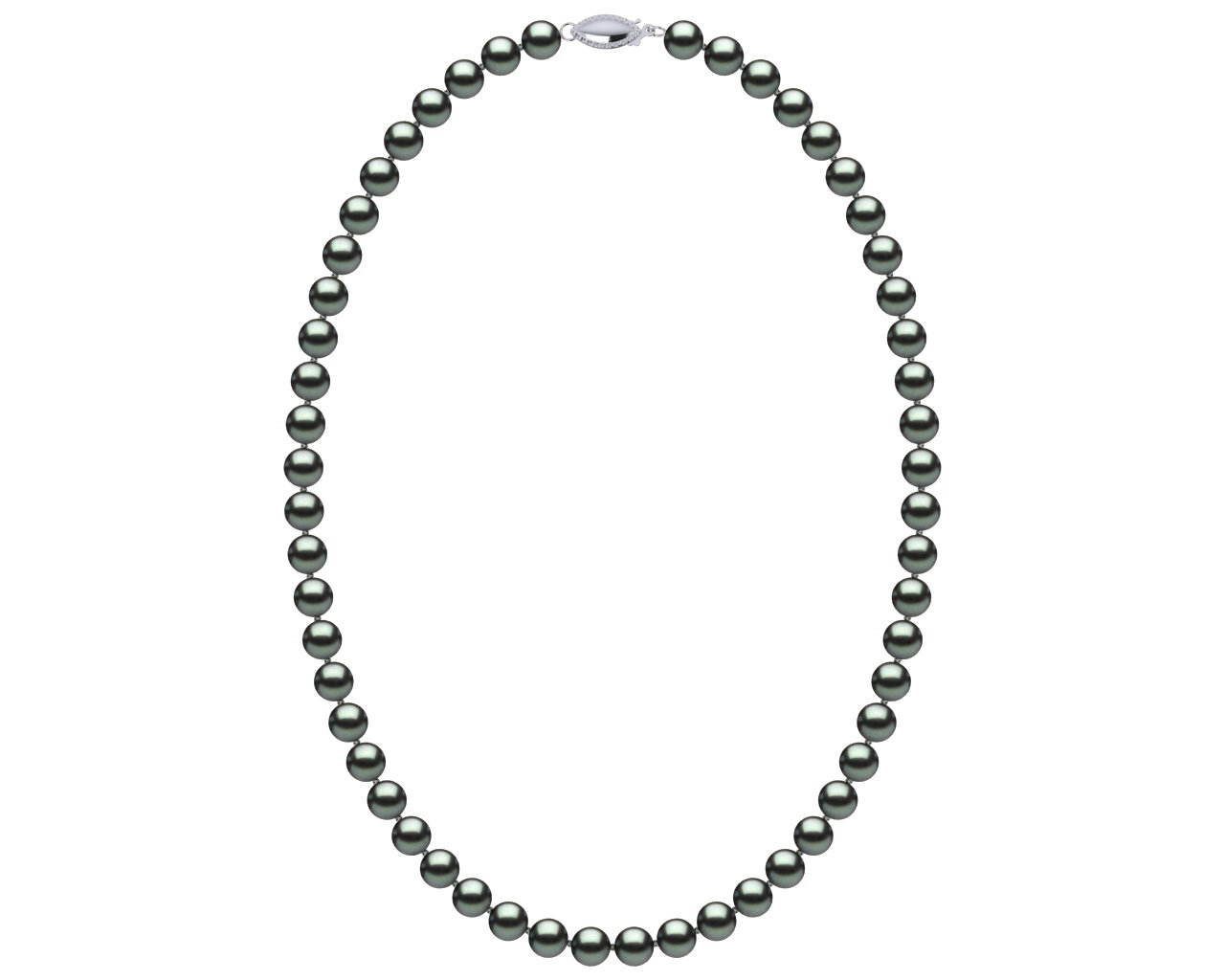 6.5-7.0 mm AAA Black Light Green Freshwater Pearl Necklace With Sterling Silver Clasp