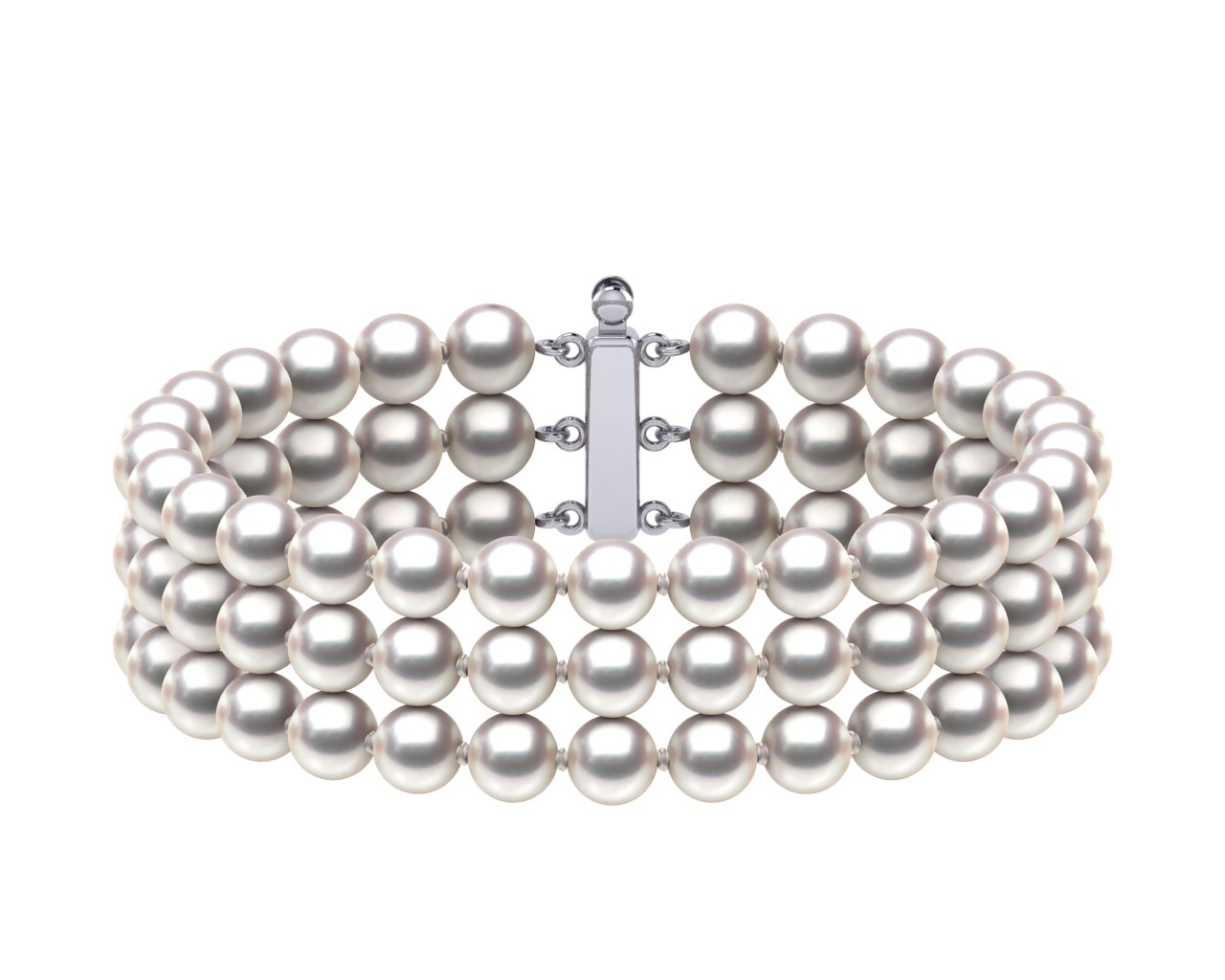 5.5 x 6mm White Akoya Triple Strand Pearl Bracelet