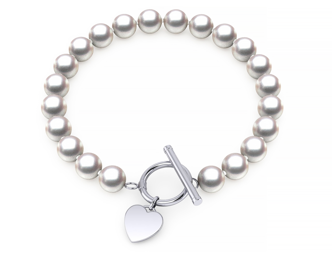Freshwater Pearl Silver Heart Toggle Bracelet