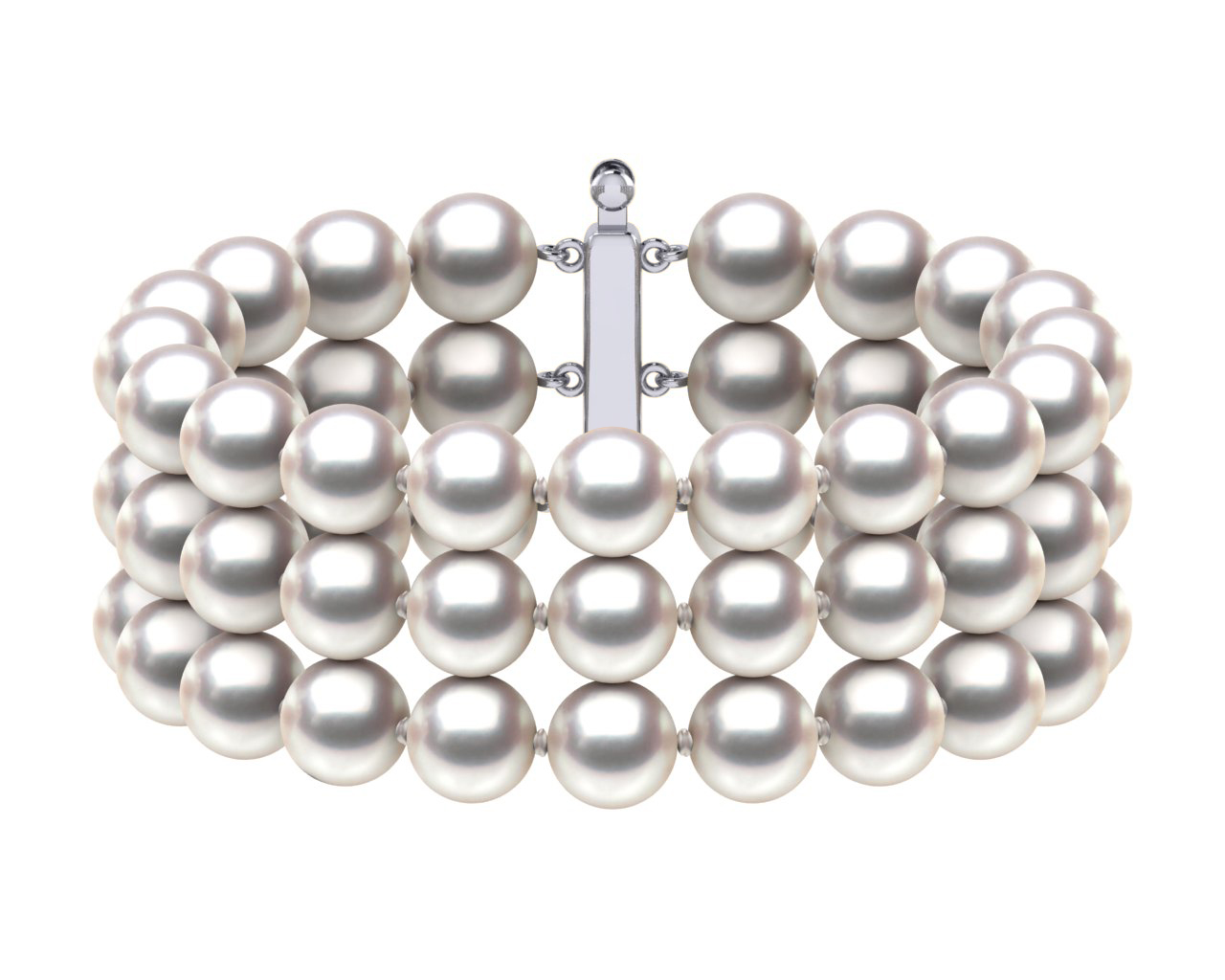 8 x 8.5mm White Akoya Triple Strand Pearl Bracelet