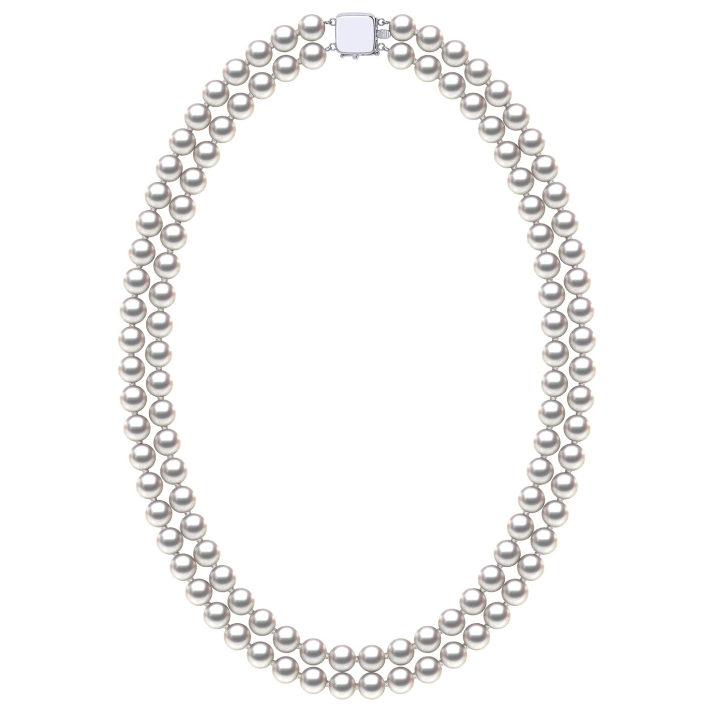 TRUE AAA Quality 7 x 7.5mm White Akoya Cultured Pearl Double Strand Necklace