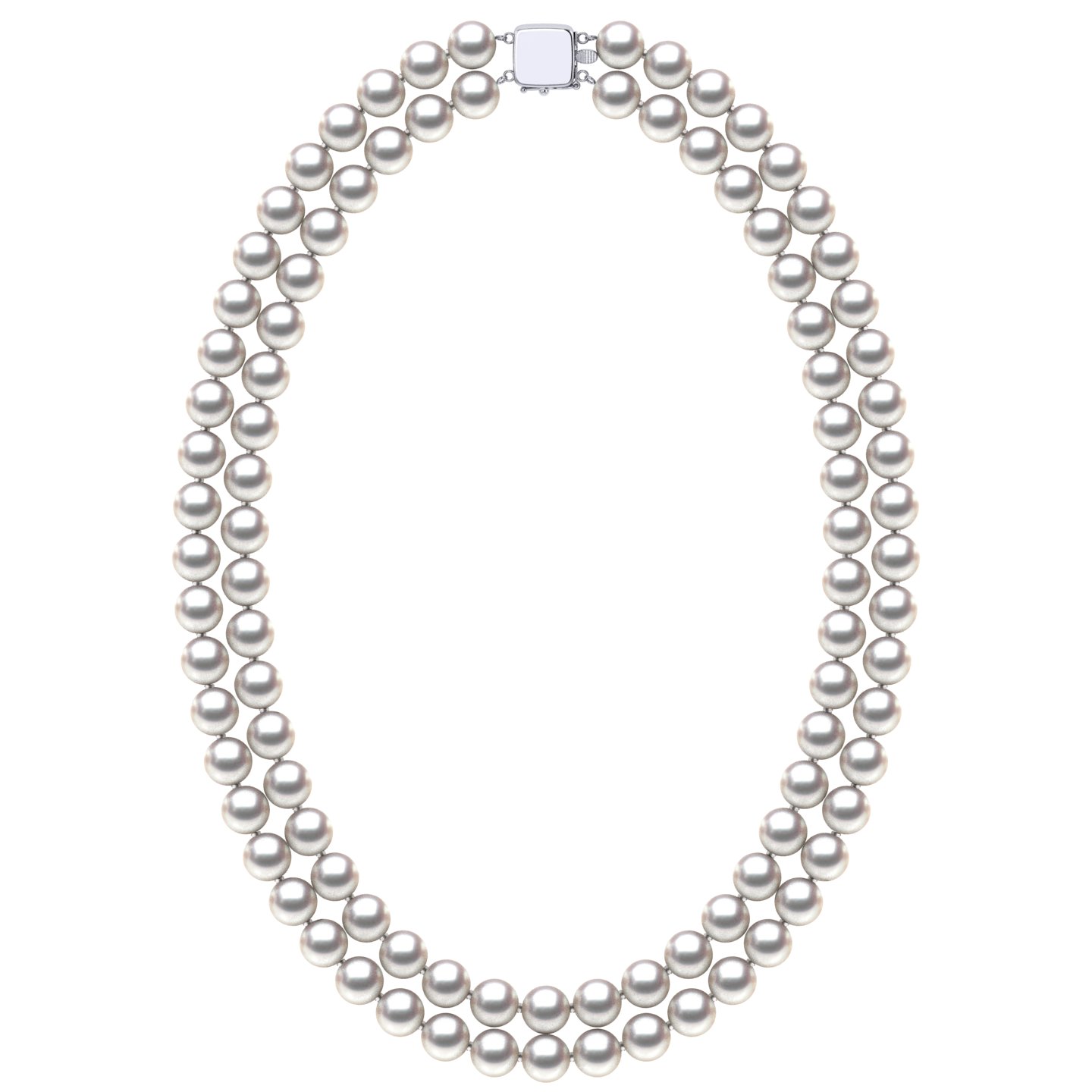 TRUE AAA Quality 8 x 8.5mm White Akoya Cultured Pearl Double Strand Necklace
