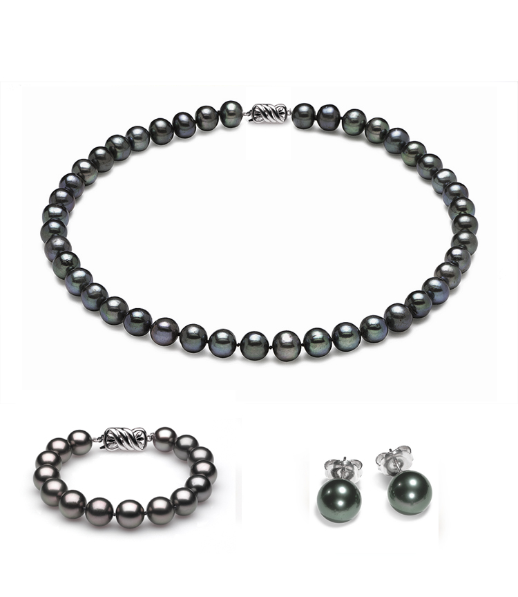 Complete set of AAA Quality 6.5-7.0 mm Black Freshwater Pearls