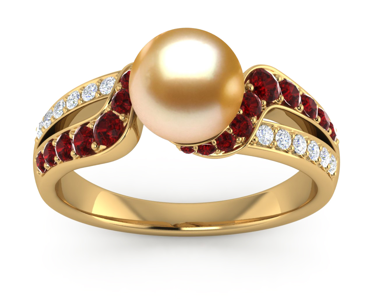 Golden Pearl & Ruby Bluefin South Sea Ring