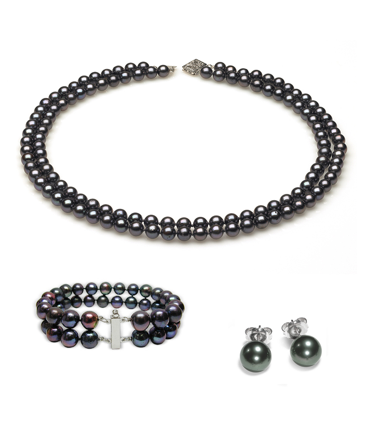 Double Strand Black Freshwater Pearl Set