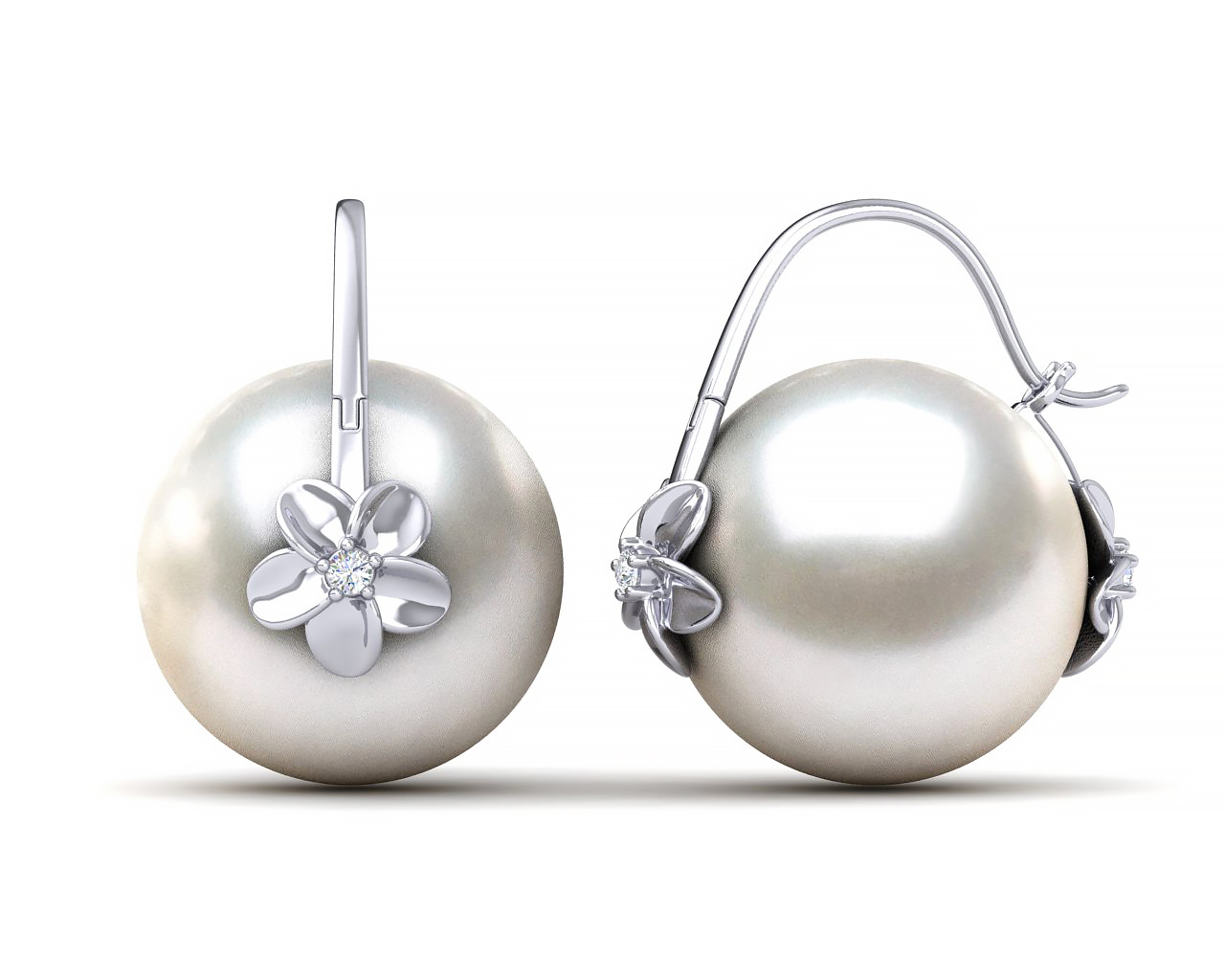 South Sea Pearl Double Hibiscus Earring White Gold