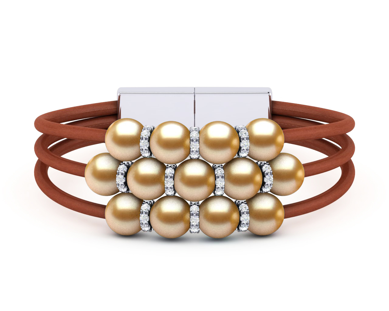 Golden Pearl Rondell Leather Bracelet