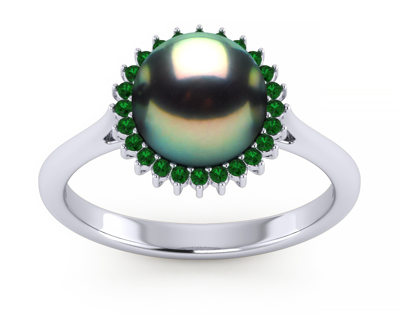 Tahitian Pearl Sunflower Emerald Ring