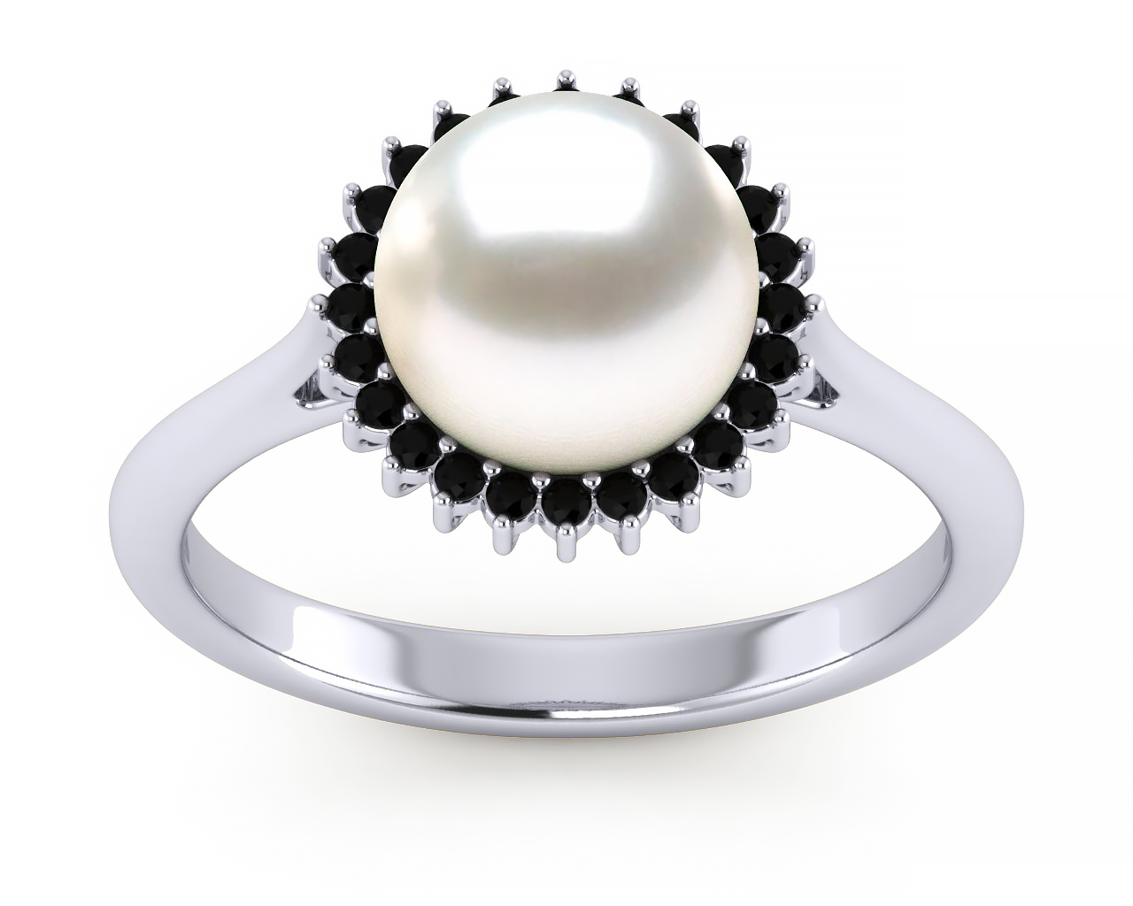 South Sea Pearl Sunflower Black Diamond Ring