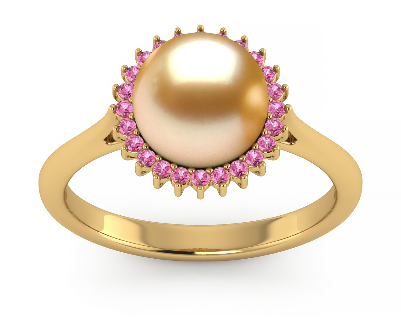 Golden Pearl Sunflower Ring with Pink Sapphires