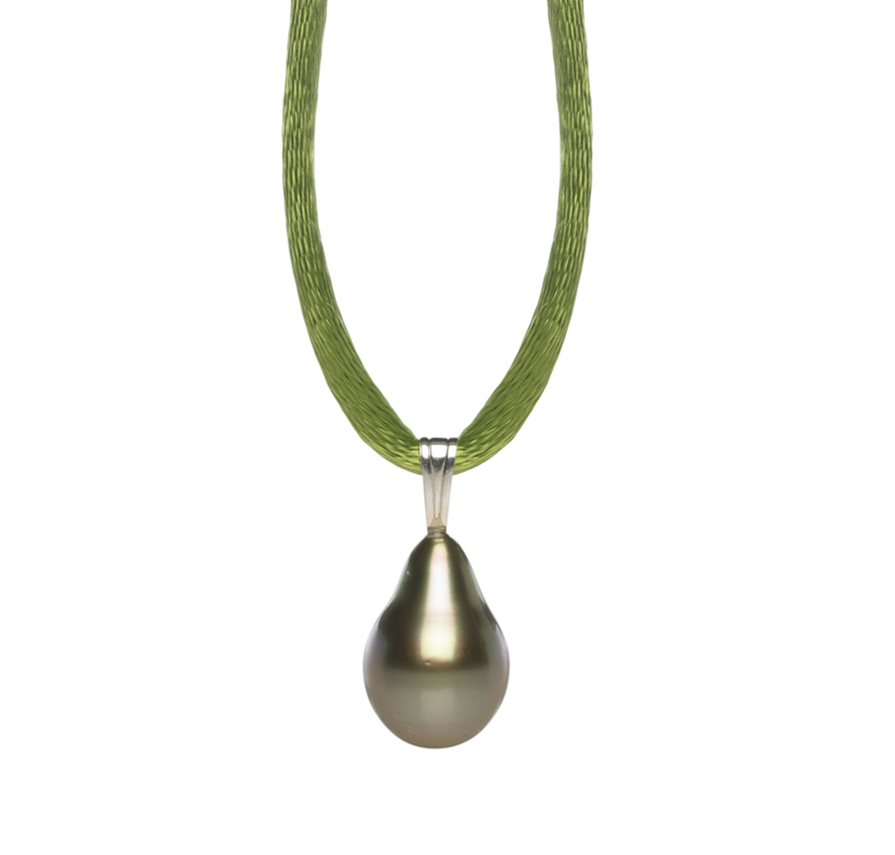 Pearl Silk Cord Necklace with Black Tahitian Pearl
