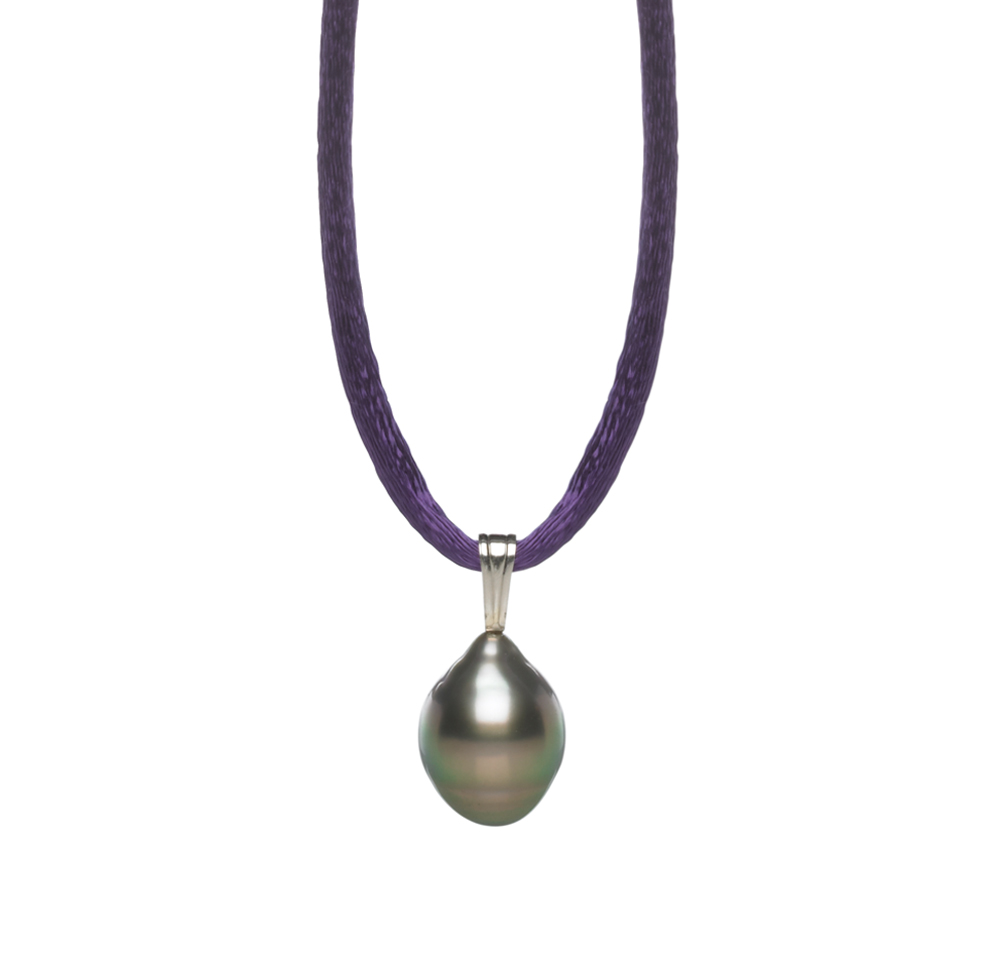 Pearl Silk Cord Necklace with Black Tahitian Pearl