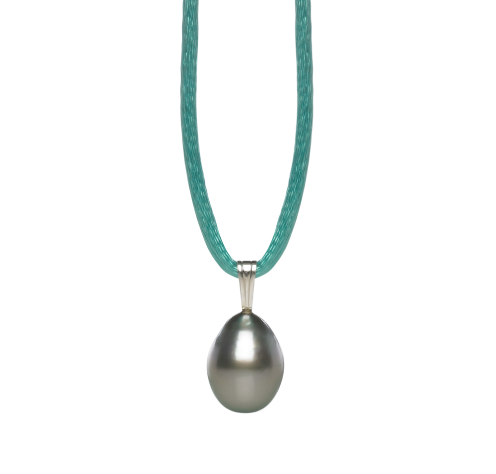 Pearl Silk Cord Necklace with Black Tahitian Pearl