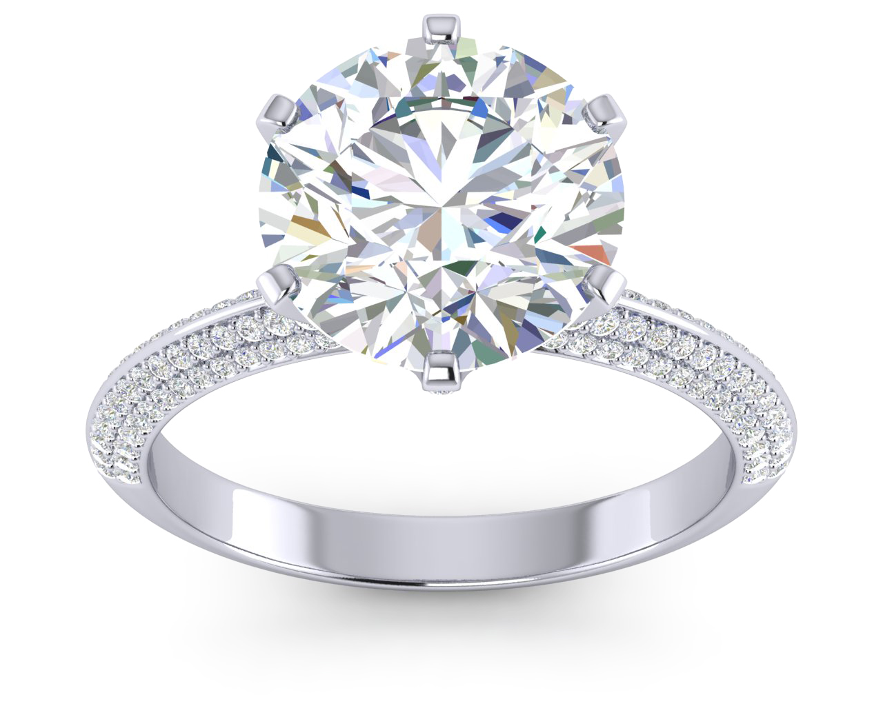 Platinum Knife Edge 6 Prong Pavé Diamond Engagement Ring