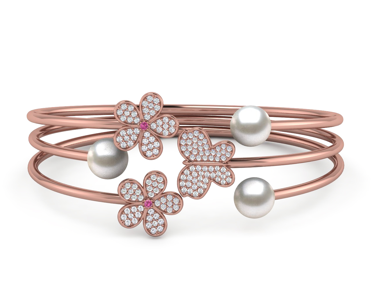 South Sea Pearl Butterfly Flower Bangle