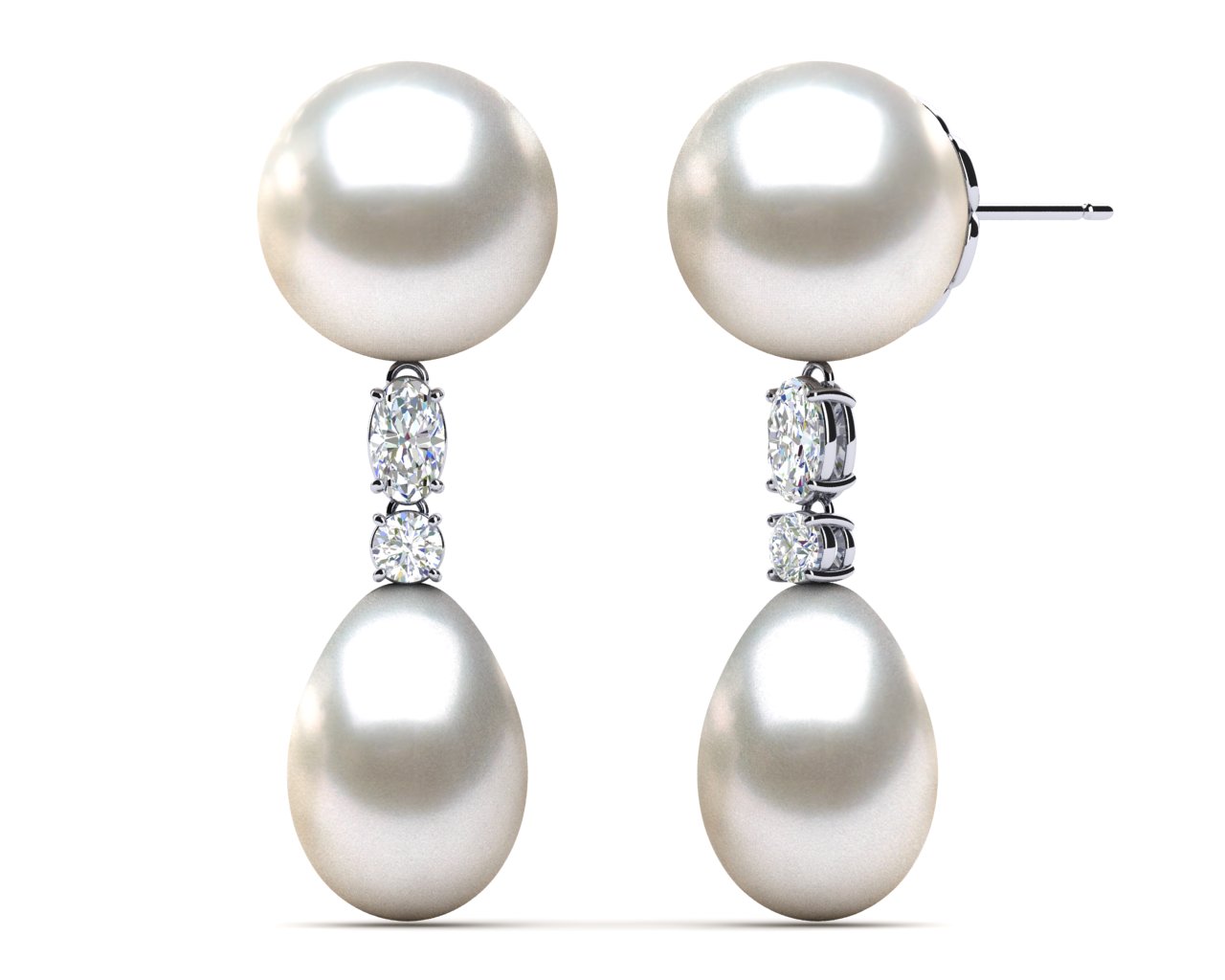 South Sea Pearl Earring Round Oval Diamond Drop