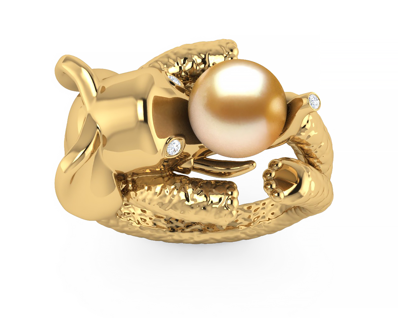 Golden Pearl Elephant Ring