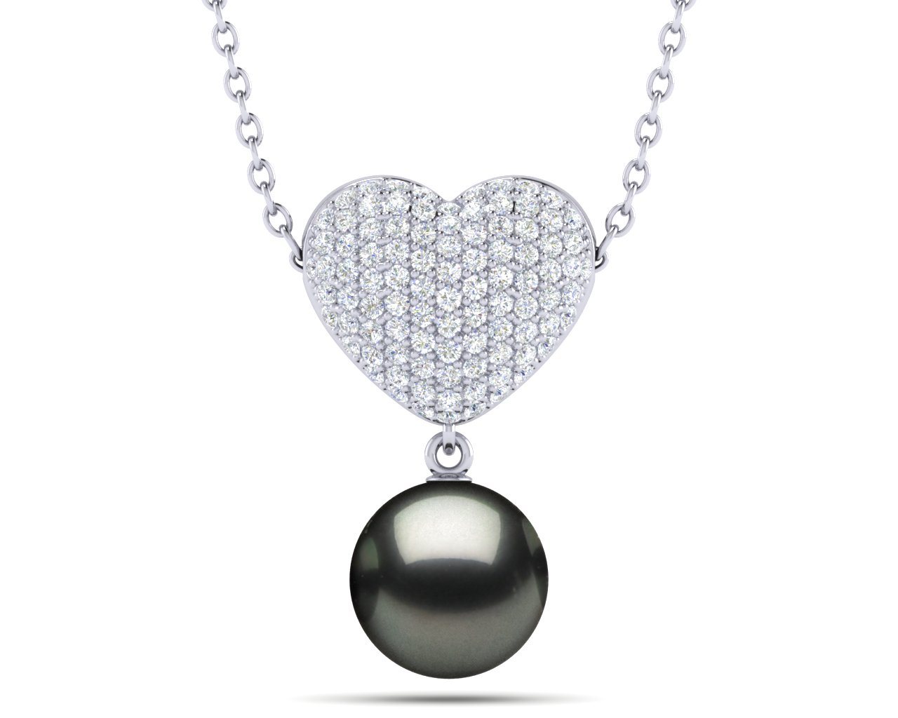 Tahitian Pearl Puff Heart Pendant with Diamonds