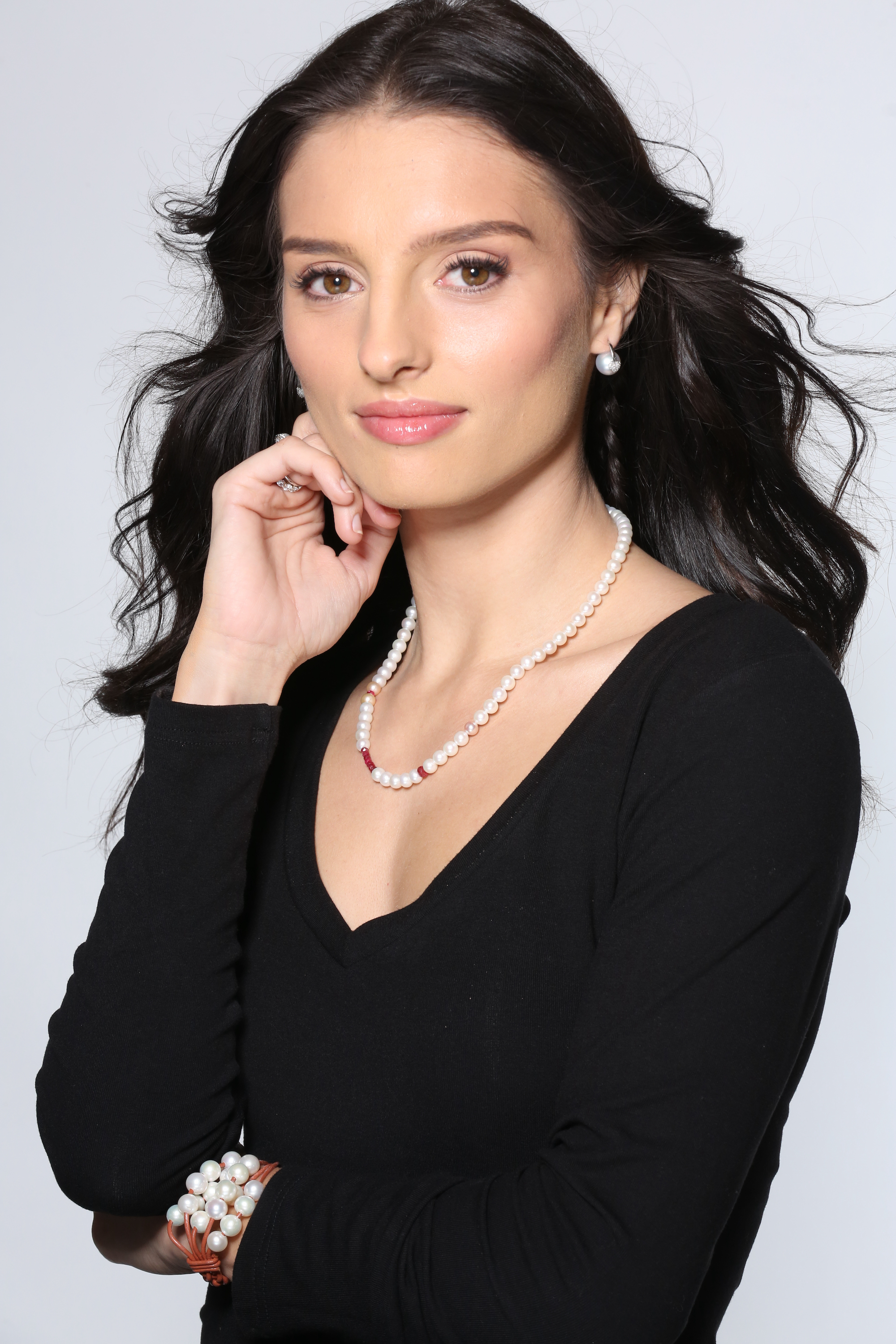 White, Peach Pearl & Ruby Briolette Spiritual Necklace