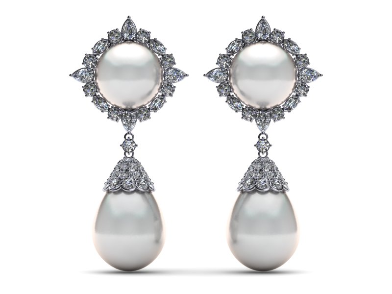 White South Sea Pearl Diamond Star Cluster Earring
