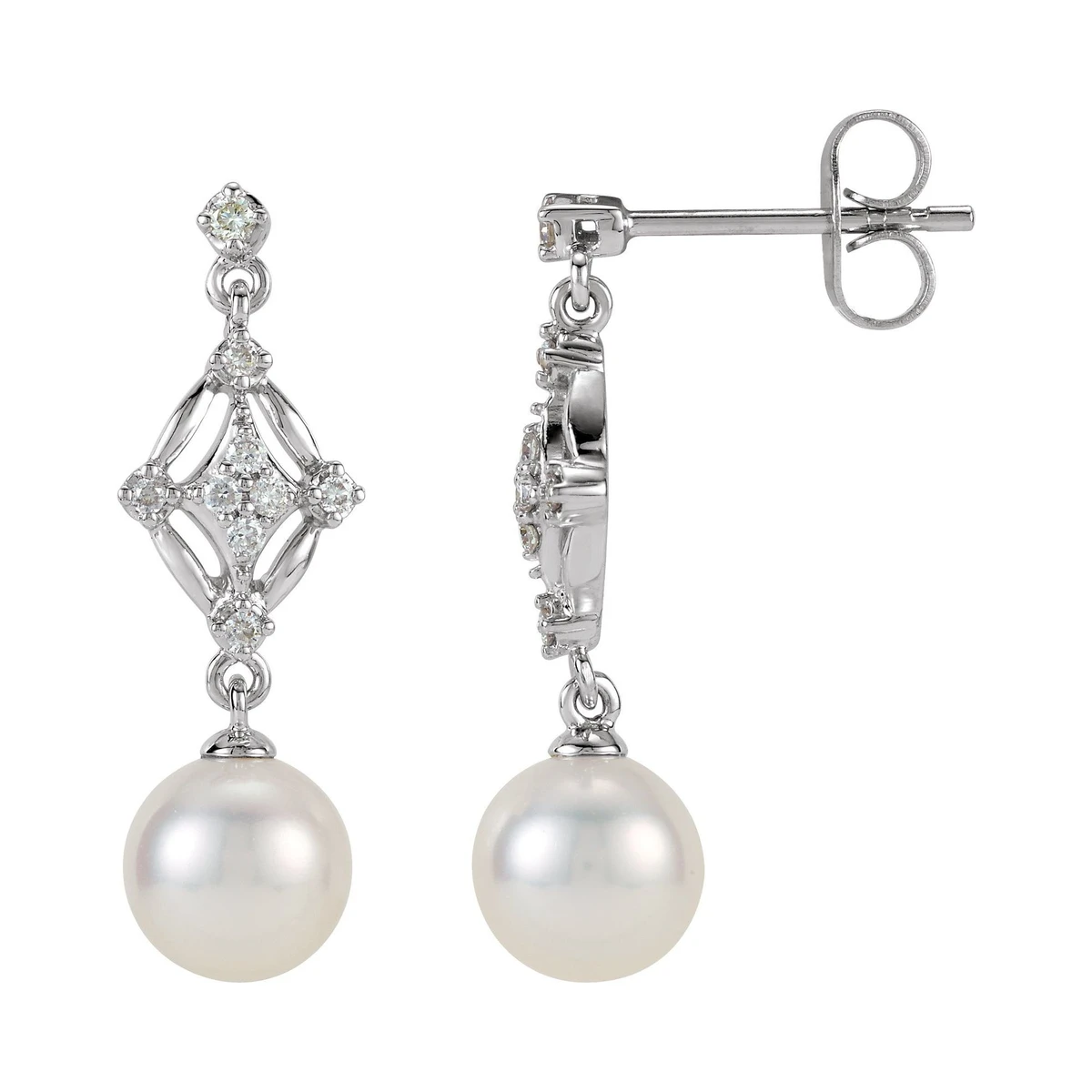 Freshwater Pearl & Diamond Vintage Drop Earrings