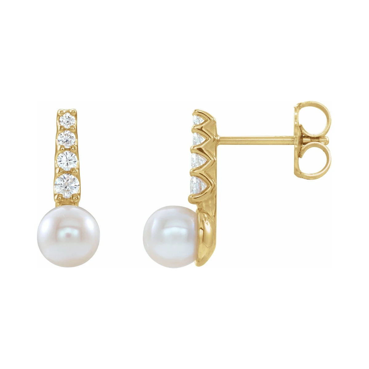 Freshwater Pearl & Diamond Bar Earrings