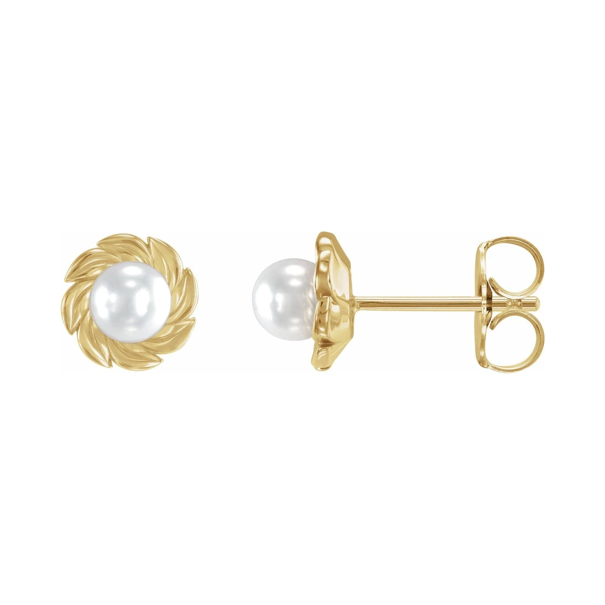 Akoya Pearl Leaf Stud Earrings