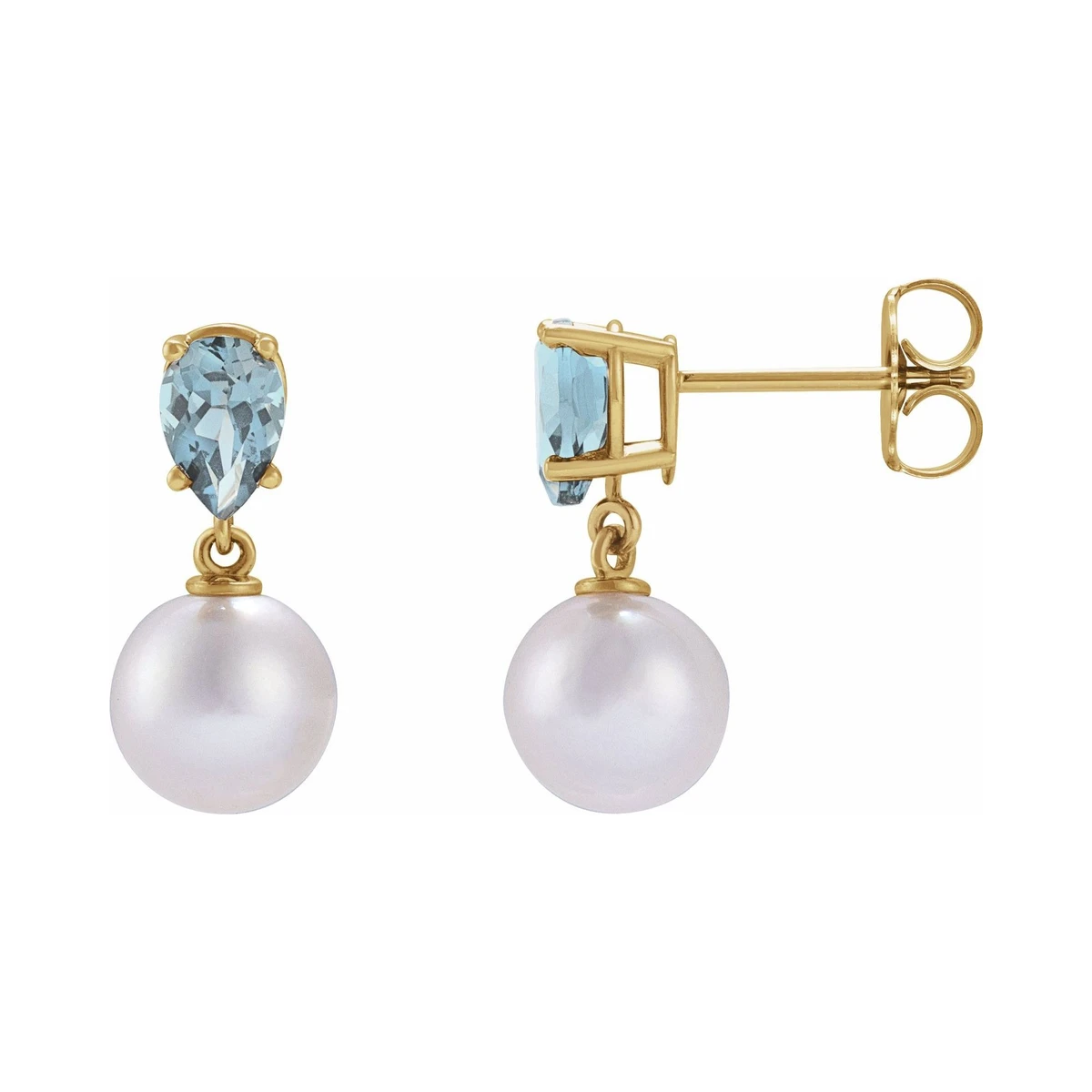 Akoya Pearl & Aquamarine Drop Earrings