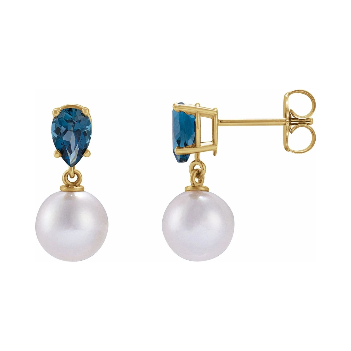 Akoya Pearl & London Blue Topaz Drop Earrings