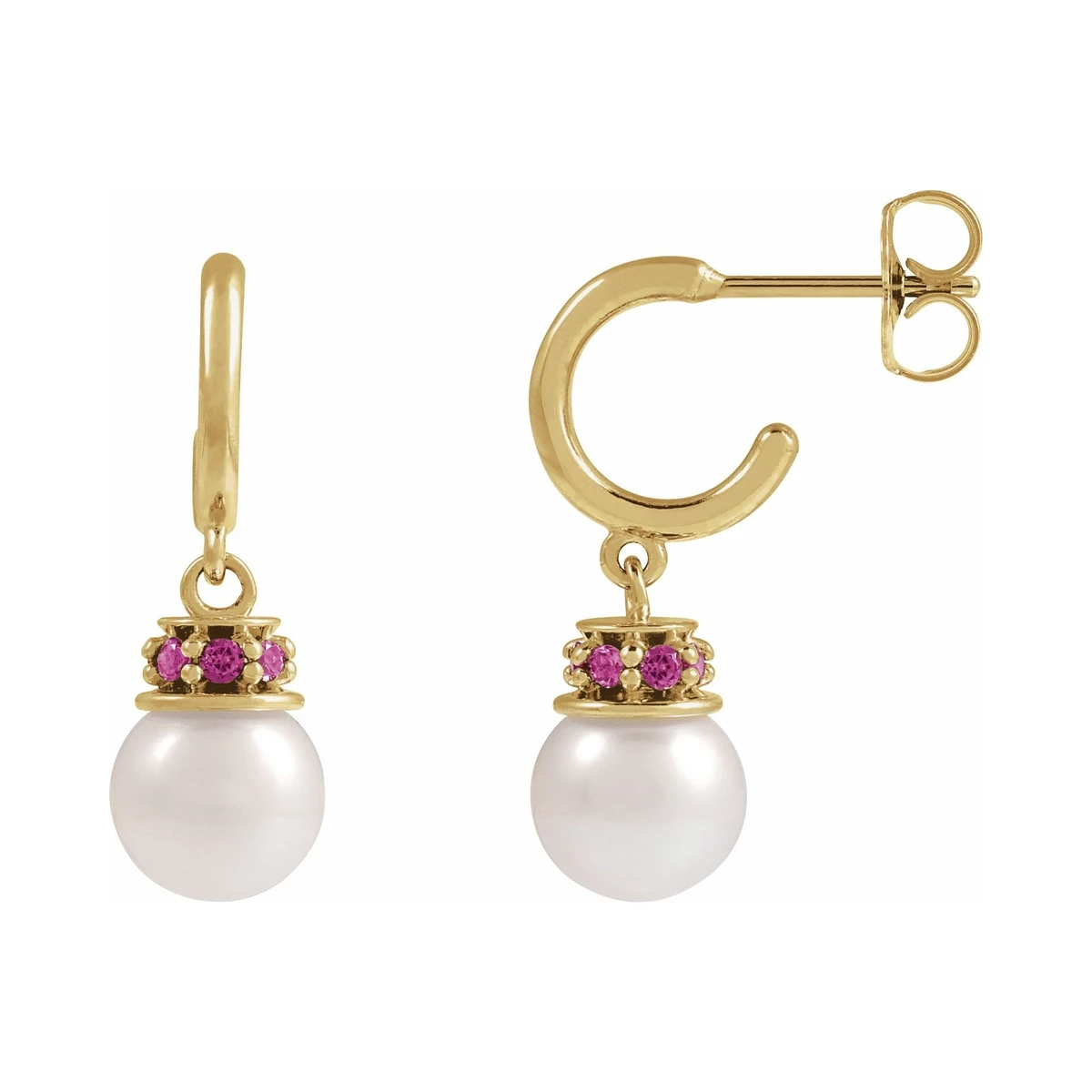 Freshwater Pearl & Pink Tourmaline Hoop Earrings