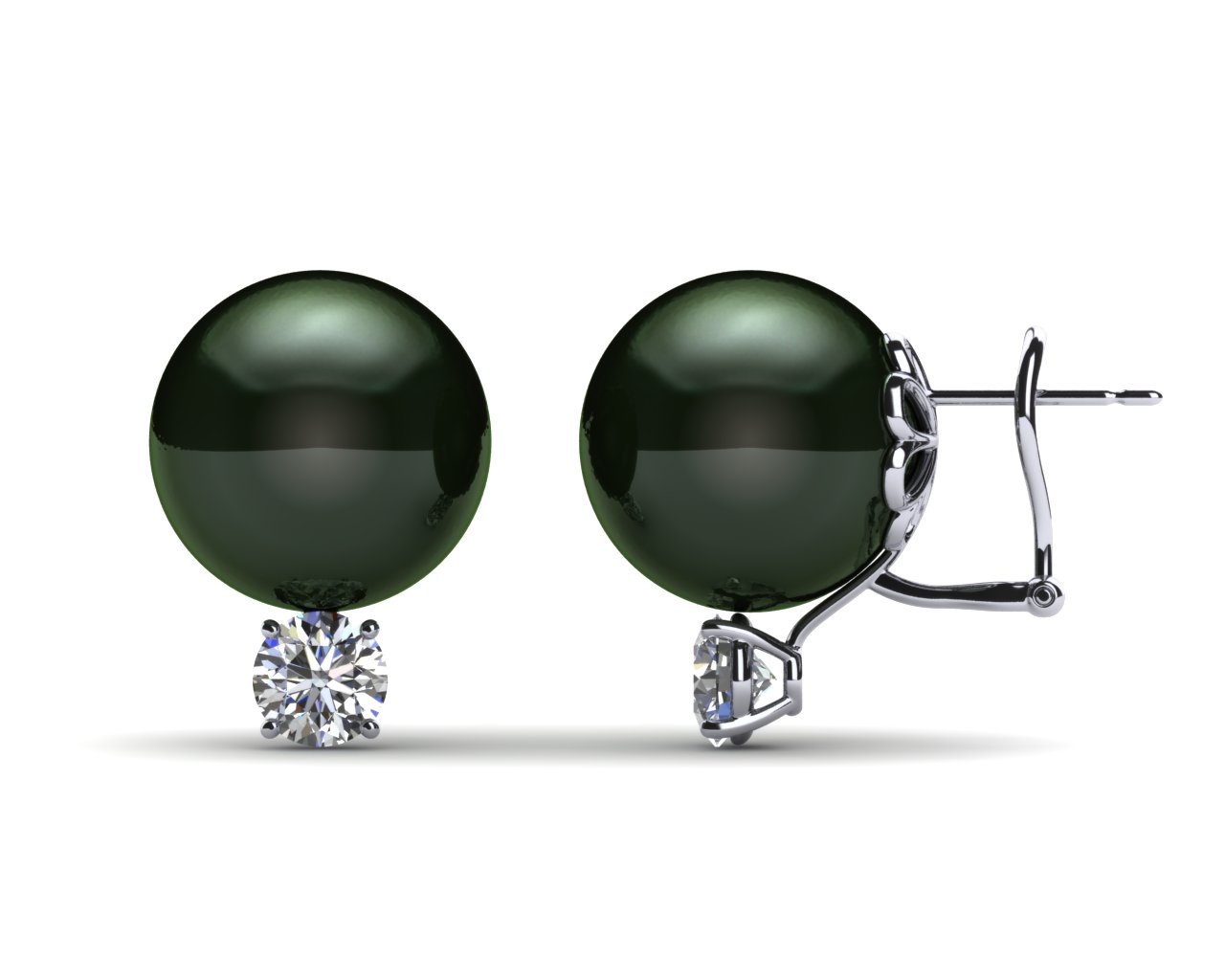 12mm Black South Sea Tahitian Pearl Earring with .8 carat t.d.w