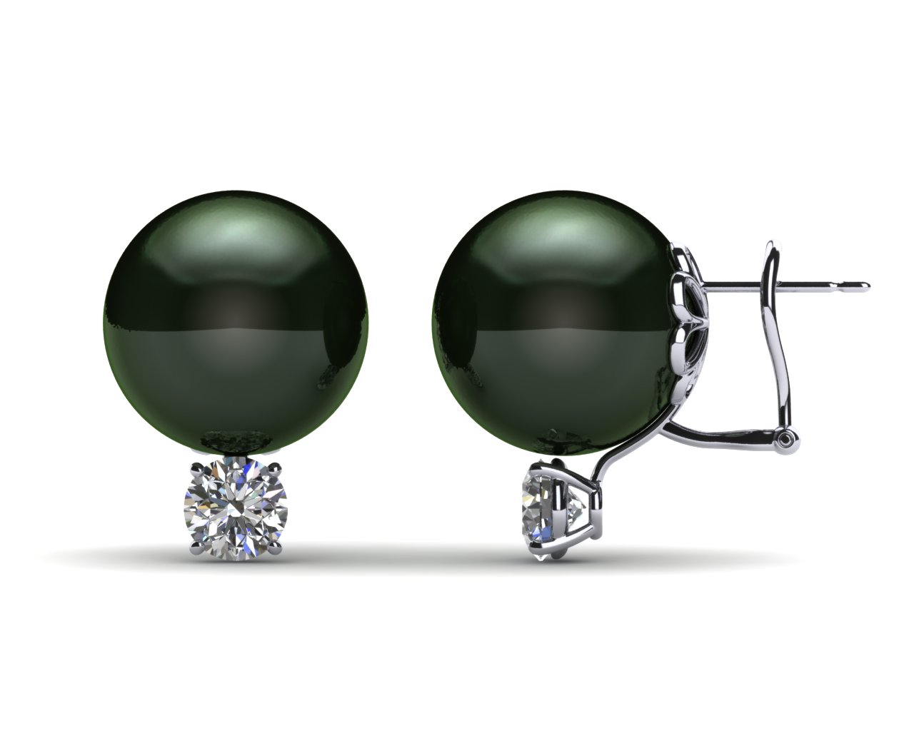 13mm Black South Sea Tahitian Pearl Earring with 1.0 carat t.d.w