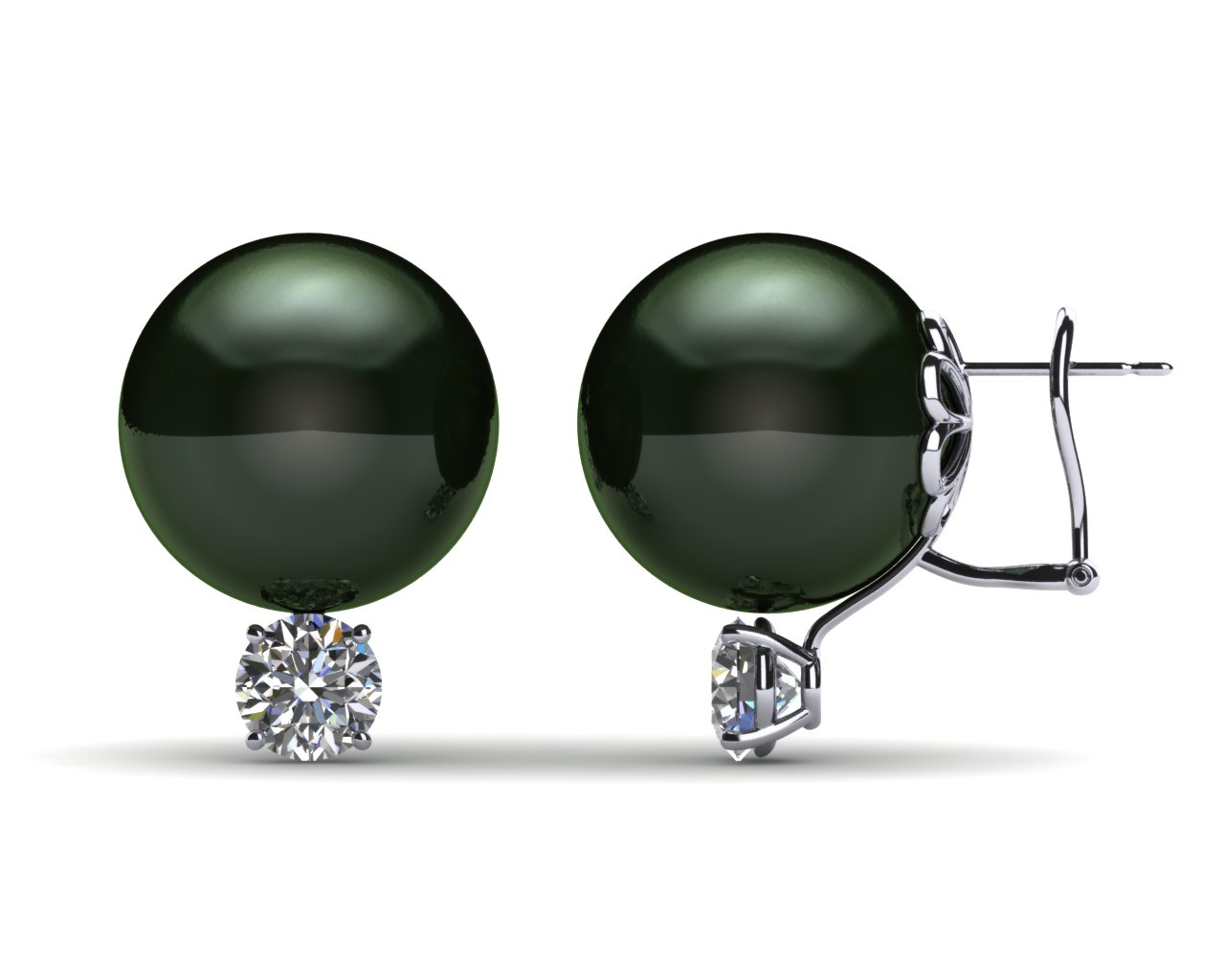 15mm Black South Sea Tahitian Pearl Earring with 1.5 carat t.d.w