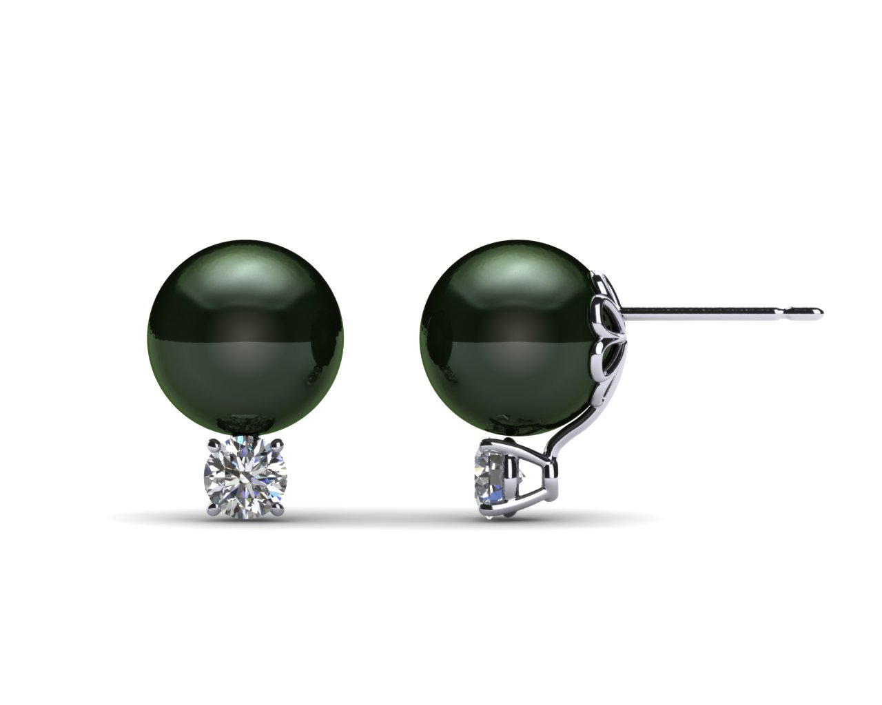 8mm Black South Sea Tahitian Pearl Earring Pair with .30 carats tdw