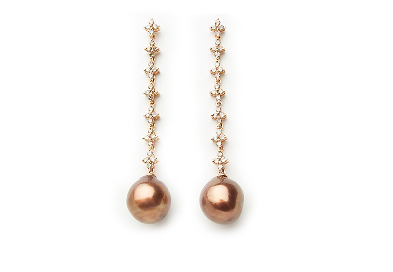 Mocha Drop Pearl and Diamond Dangle Earrings