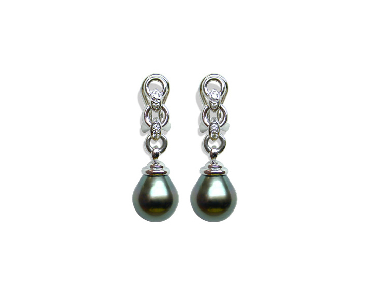Tahitian Drop Pearl and Diamond Earrings