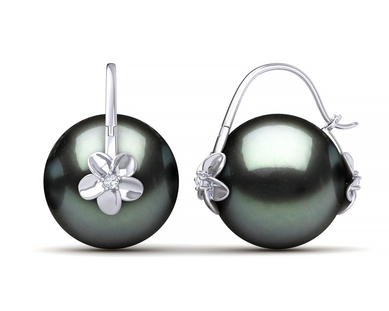 Tahitian South Sea Pearl Double Hibiscus Earring