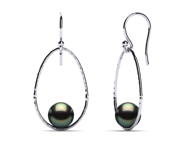 Tahitian Pearl Earring Drop Hoop Hammered