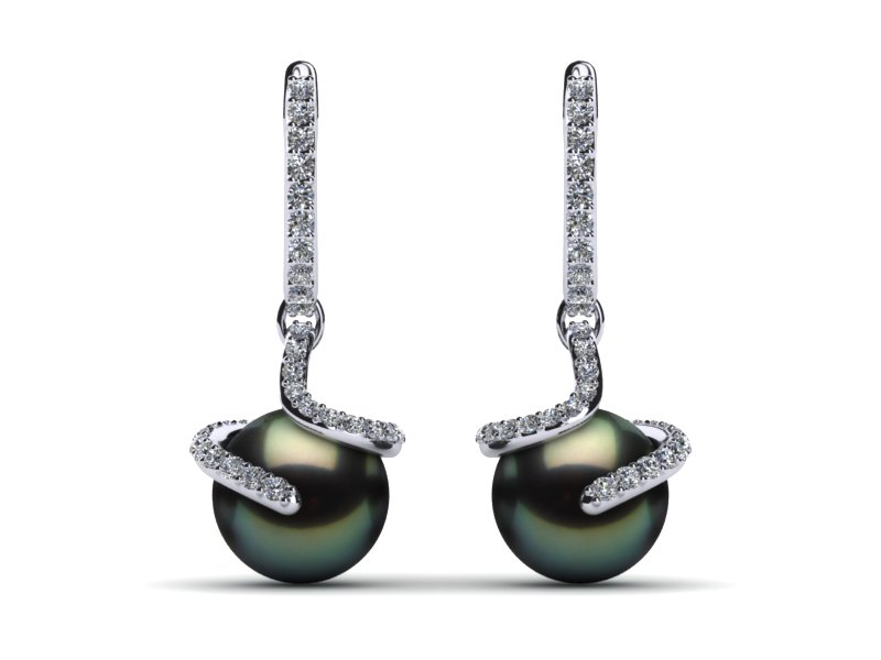 Tahitian Pearl Diamond Spiral Earring