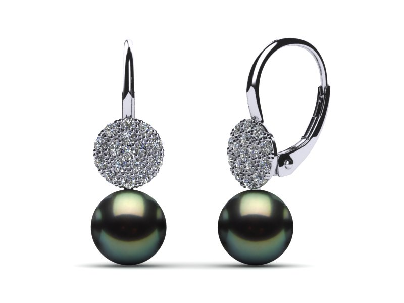 Tahitian Pearl Leverback Flower Diamond Earring